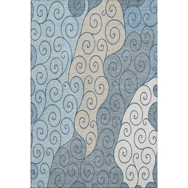 Mayfield Premium Machine Washable Abstract AMF2464 Sky 5 ft. x 7 ft. 6 in. Area Rug