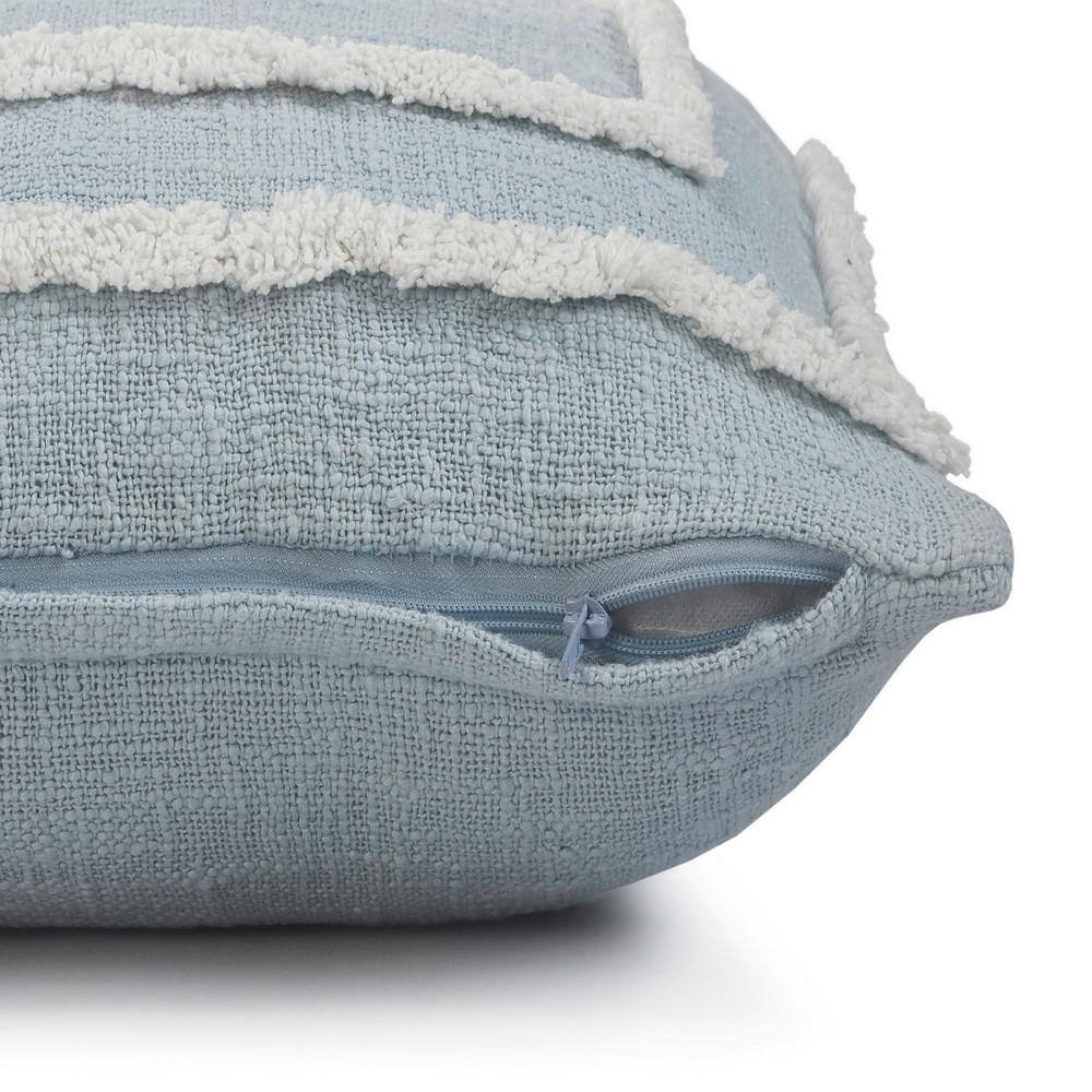 Sky Blue and White Tufted Square Throw Pillow, 20 in