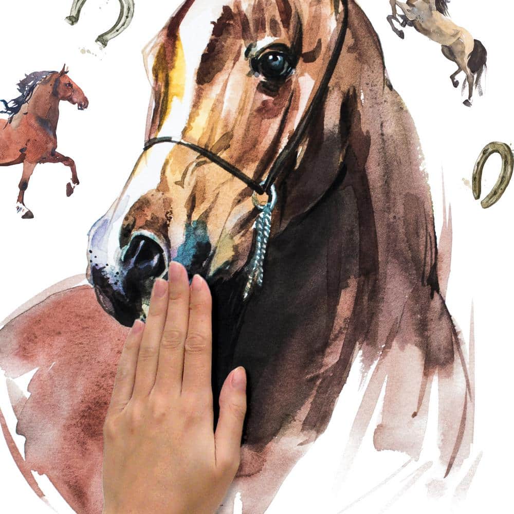 Watercolor Wild Horses Peel and Stick Giant Wall Decals in Brown and Yellow
