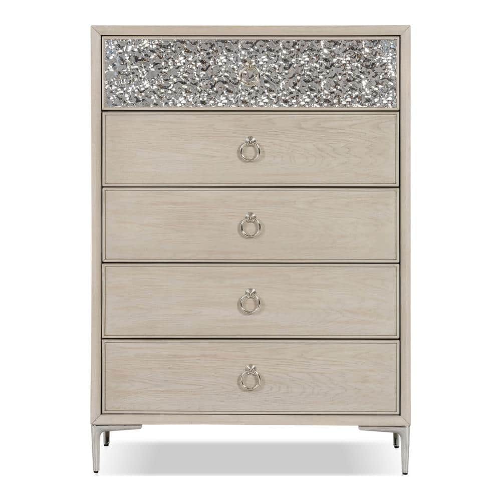 Natural Oak Vertical Chest with Hammered Stainless Steel Accent