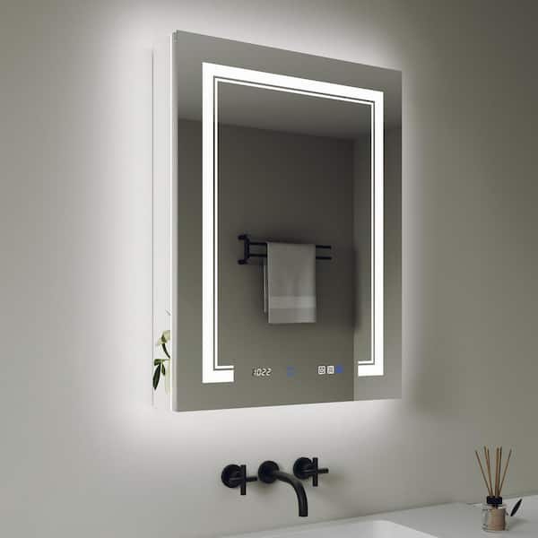 Delux2 24 in. W x 32 in. H Rectangular Recessed/Surface Mount Left Medicine Cabinet with Mirror, Backlit and Front Light