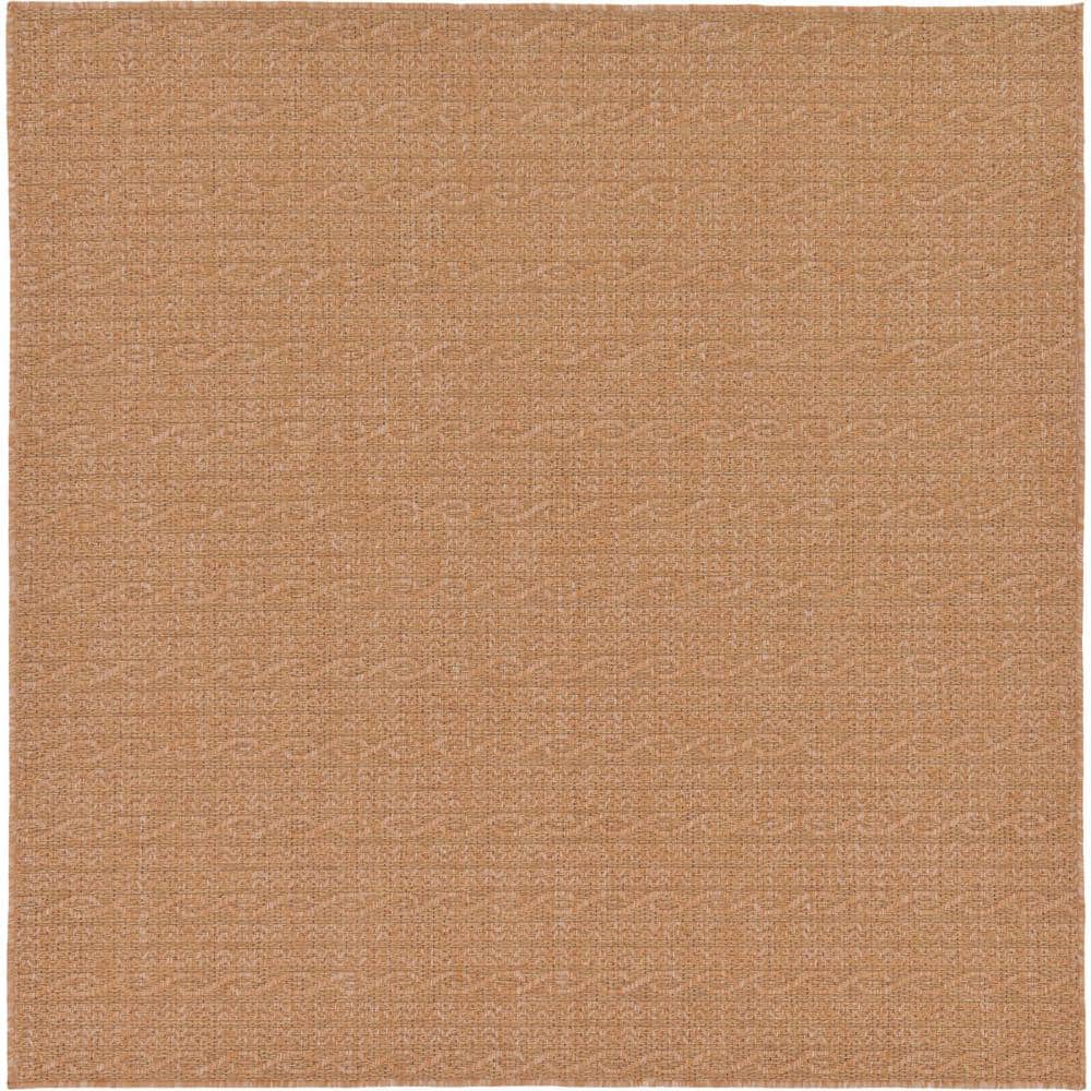Light Brown Square Outdoor Synthetic Flat Woven Rug