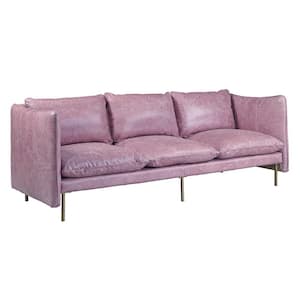 Amelia 91 in. Rolled Arm Leather Rectangle Sofa in Wisteria