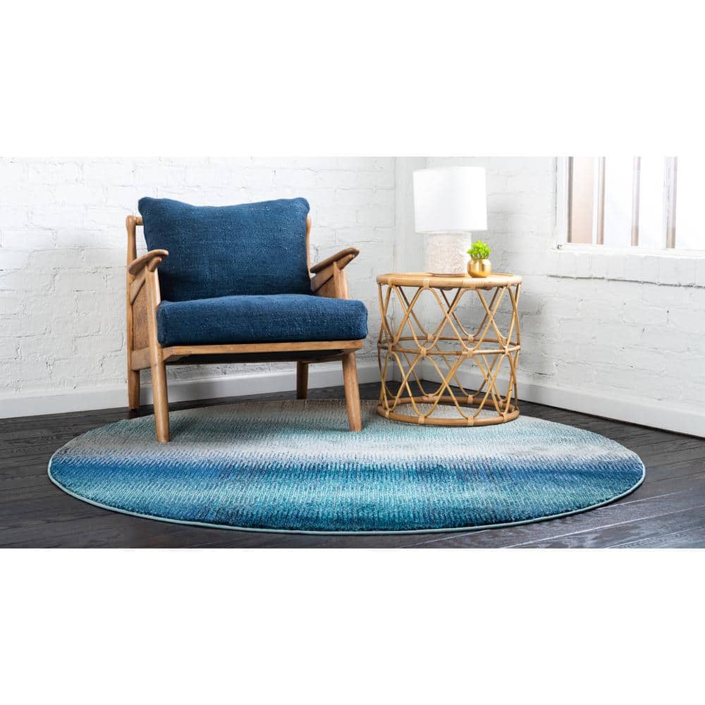 Azura Barcelona 6' Round Easy-Care Synthetic Area Rug, Blue