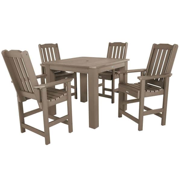 Highwood Lehigh Woodland Brown 5-Piece Plastic Outdoor Counter Height Dining Set in Woodland Brown (Set of 4)