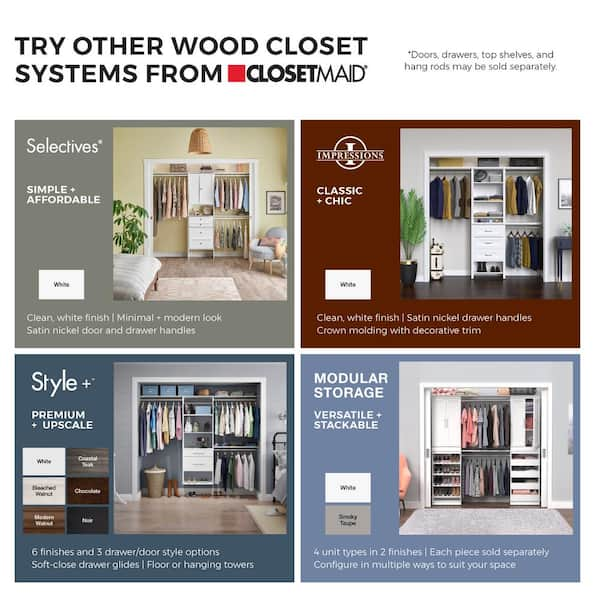 ClosetMaid Style+ 73.1 in W - 121.1 in W Bleached Walnut Basic Floor Mount Wood Closet System Kit