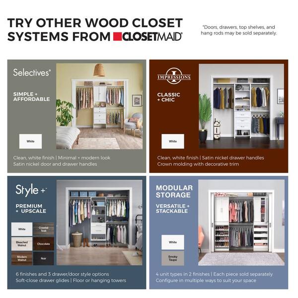 ClosetMaid Style+ 55.12 in. W - 121.12 in. W Coastal Teak Hanging Wood Closet System Kit with Top Shelves