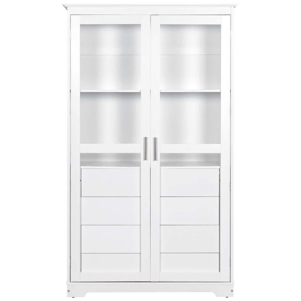 45 in. W x 20 in. D x 75 in. H Linen Cabinet, Freestanding Kitchen Pantry with Glass Doors, 4 Built-in Drawers, White price history on PriceWatchPro