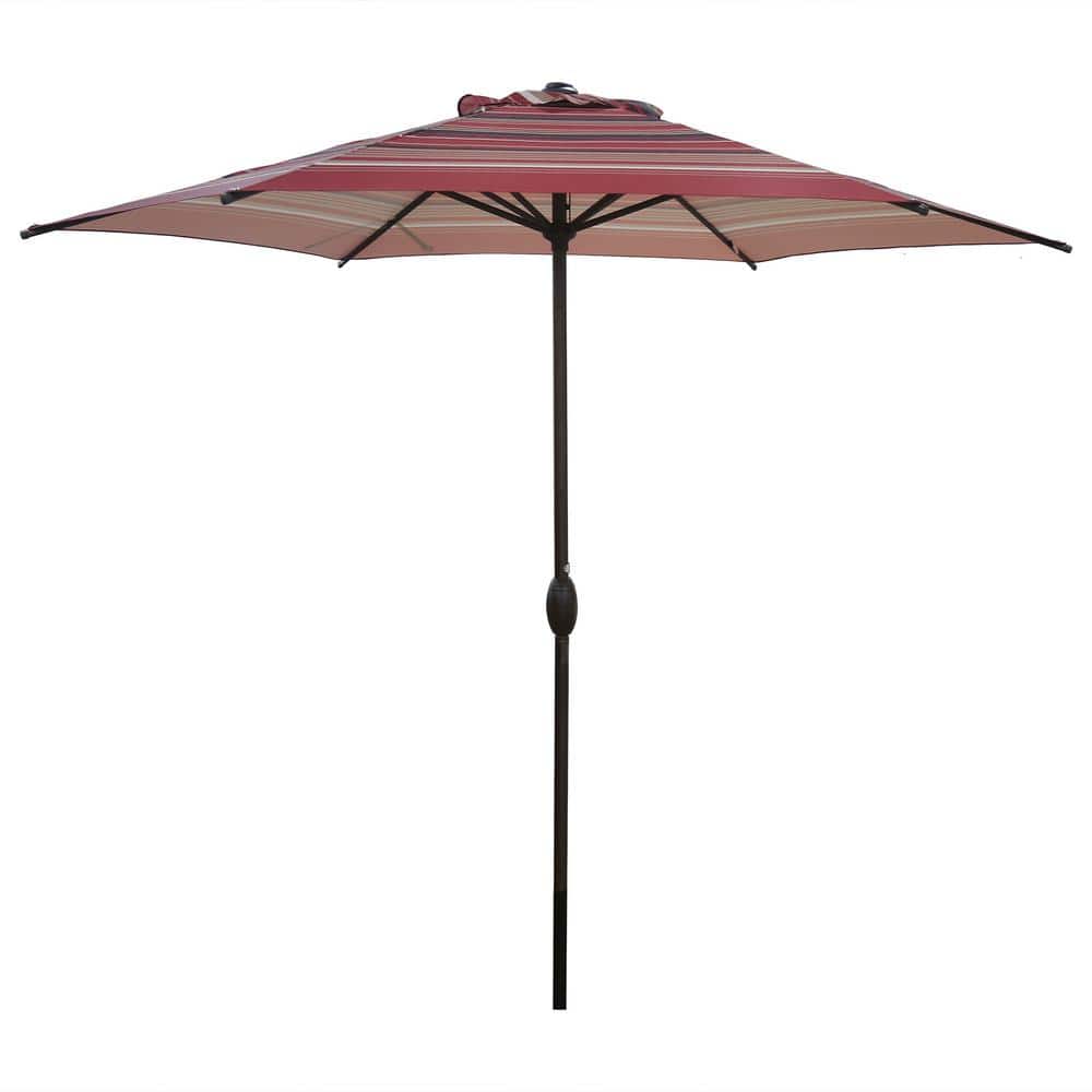 9 ft. Market Push Button Tilt Outdoor Patio Umbrella in Red Stripe with Cra