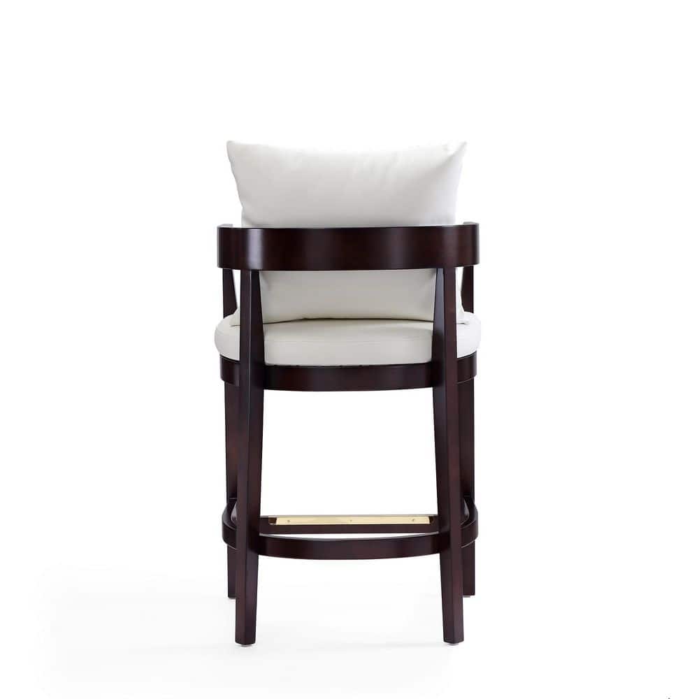 Ivory Faux Leather and Walnut Wood Counter Stool