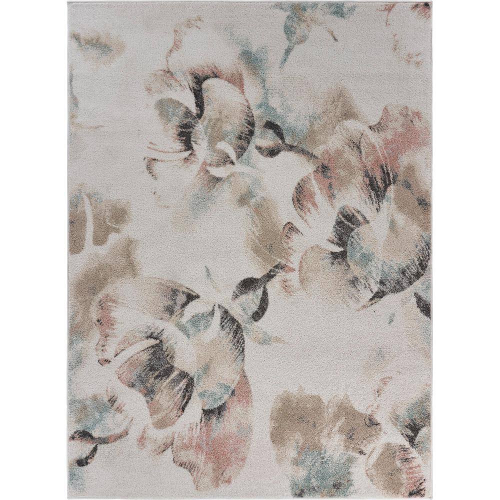 Blue Floral Synthetic Stain-Resistant 8' x 10' Area Rug