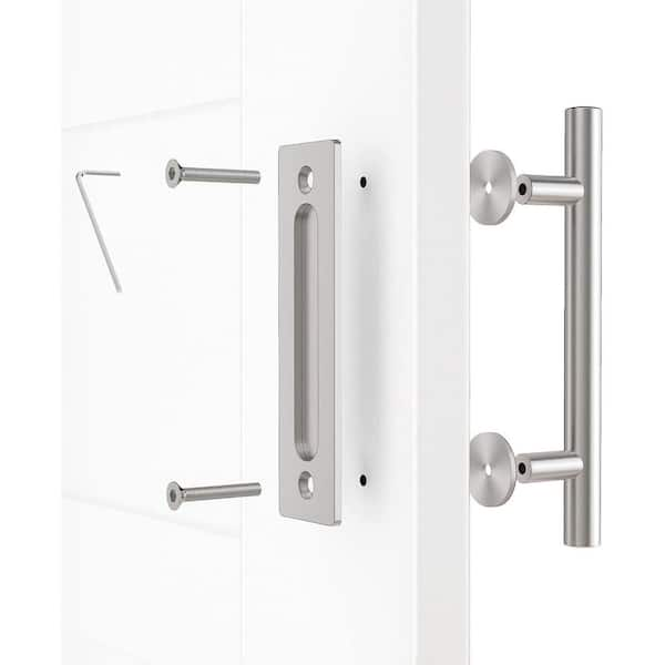  Sliding Door Handles Flush Pull Handles, Internal External  Entry Door Push Bar Commercial, Double-Sided Barn Door Handle Complete Kit,  Stainless Steel ( Color : Silver , Size : Long 100cm/40 inch ) 