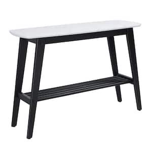 Birchwood 16 in. Faux White, Black Marble Top, Black, Matte Black Slatted Rectangle Marble Console Table