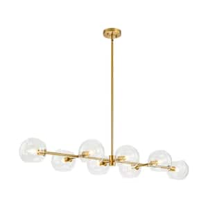 Aurelia 8-Light Modern Gold Linear Sputnik Branch Pendant Globe Bubble Chandelier for Kitchen Island with Glass Shade