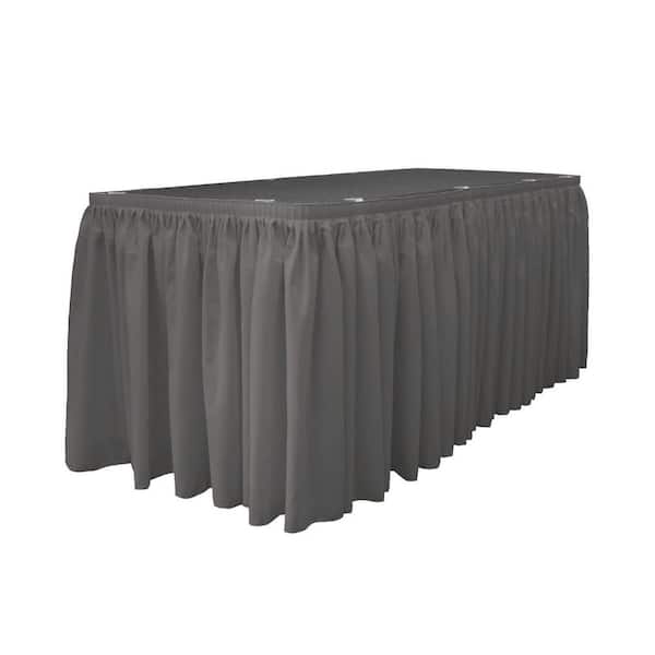LA Linen 17 ft. x 29 in. Long Charcoal Polyester Poplin Table Skirt with 10 L-Clips