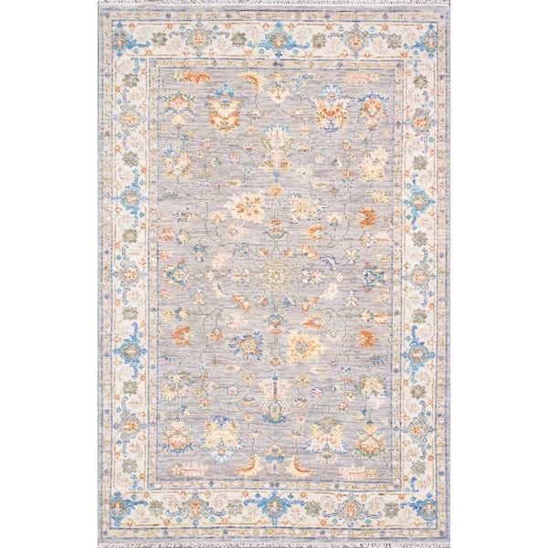 Pasargad Home Oushak Grey 6 ft. x 9 ft. Floral Wool Area Rug