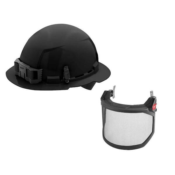 Milwaukee BOLT Black Type 1 Class E Full Brim Non Vented Hard Hat with 4 Point Ratcheting Suspension W/BOLT Mesh Full Facesheild