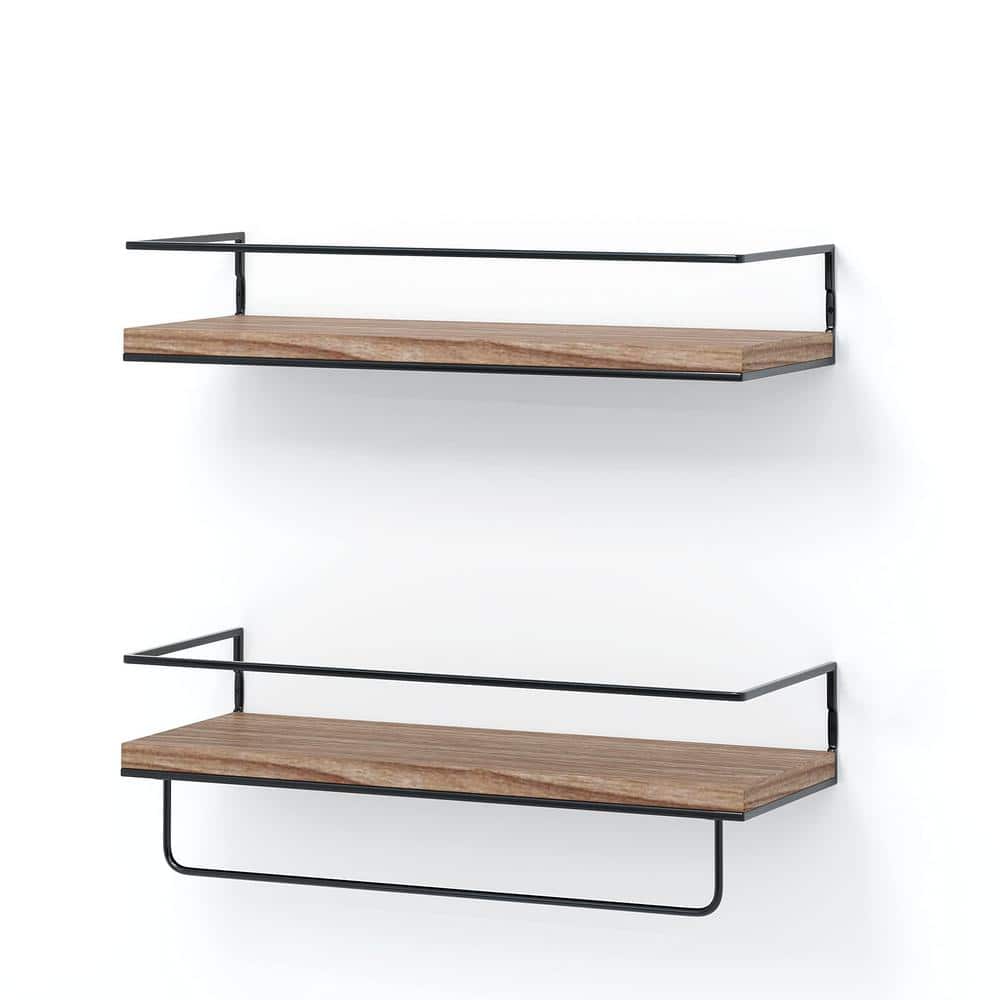 16 in. x 6 in. x 4 in. Light Brown Floating Shelf (Set of 2)
