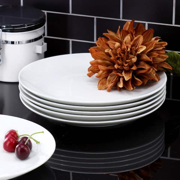 Elama Porcelain 12 Piece Large Round Dinner Plate Set in White 985121727M The Home Depot