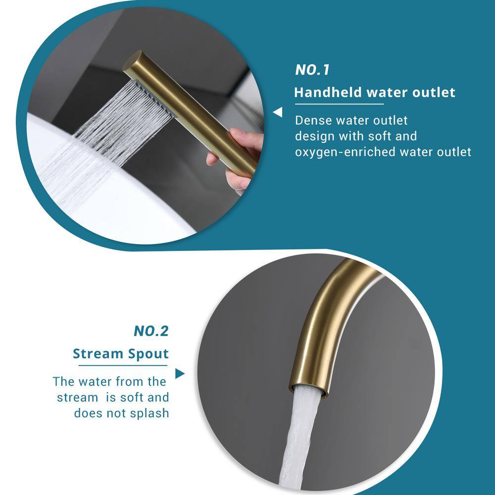 Brushed Gold Freestanding Tub Faucet with Hand Shower