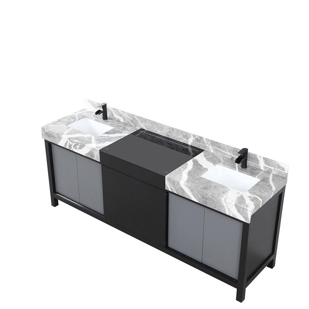 Zilara 84" Double Vanity with Castle Gray Marble Top and Black Faucet