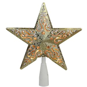 8.5 in. Gold Glitter Star Cut-Out Design Christmas Tree Topper - Clear Lights