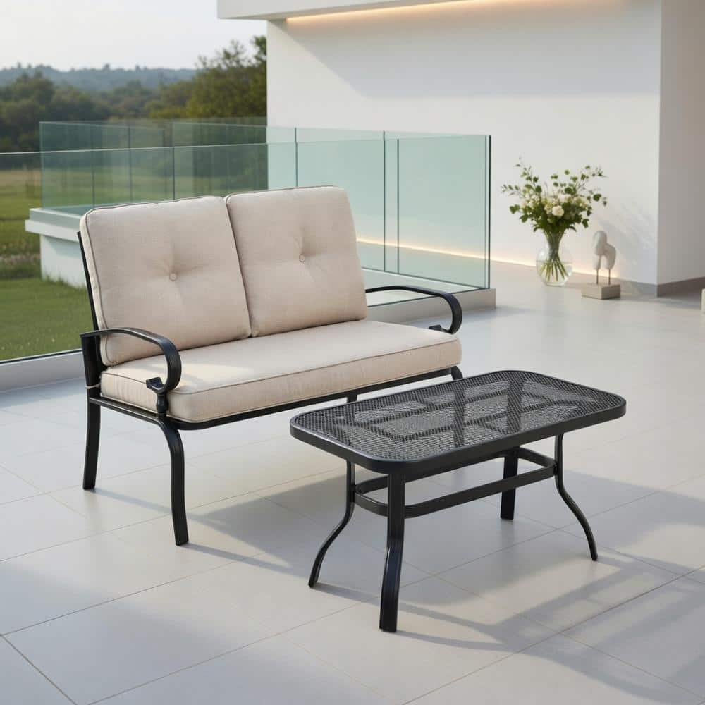 2-Piece Steel Frame Loveseat Set – Multi-Color Cushioned Bench & Coffee Table for Garden & Poolside price history on PriceWatchPro