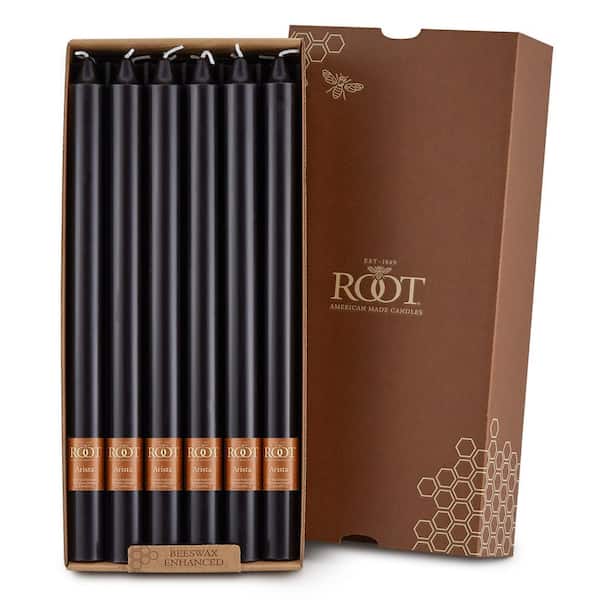 ROOT CANDLES Smooth Arista 12 in. Black Unscented Taper Candle (Set of 12)