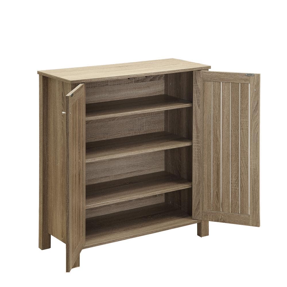 Weathered Brown Transitional 4-Shelf Wooden Shoe Cabinet
