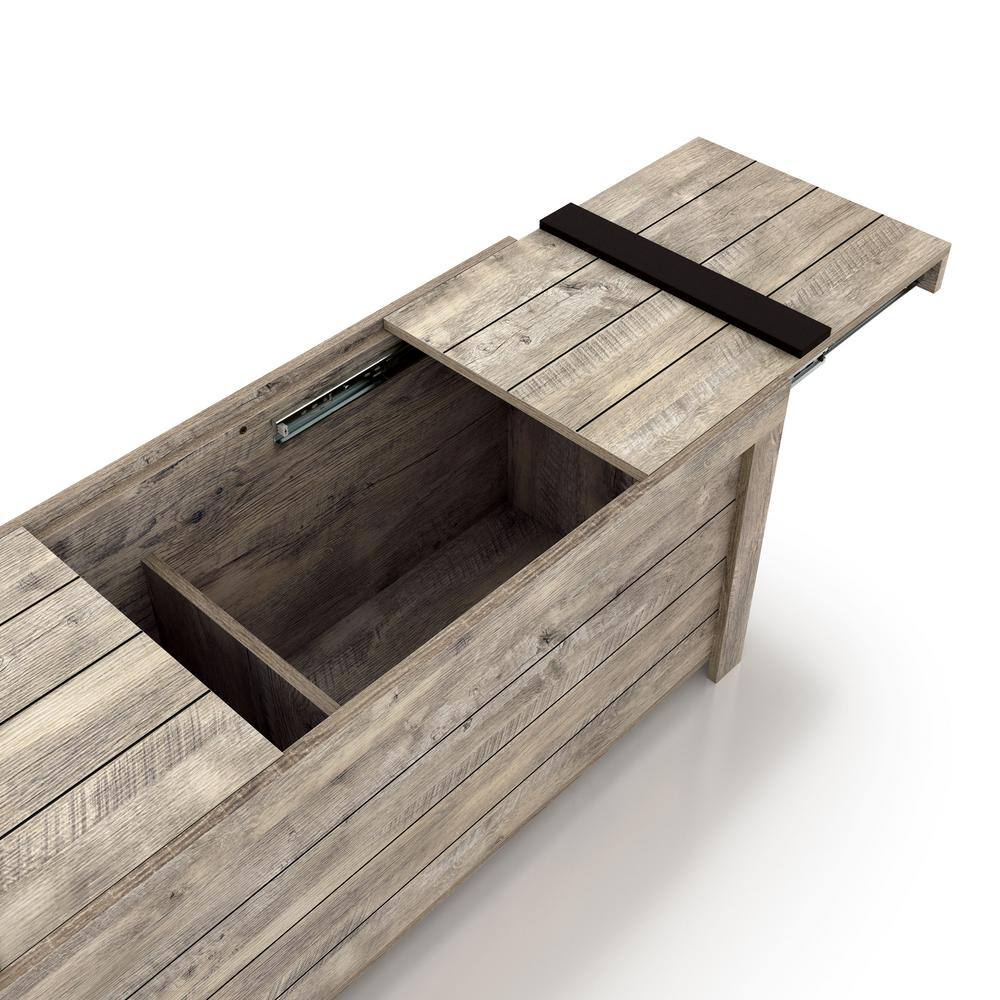 Weathered Oak Farmhouse Storage Bench with Slide Top