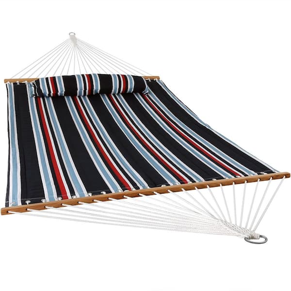 Sunnydaze 11-3/4 ft. Quilted Double Fabric 2-Person Hammock in Nautical Stripe