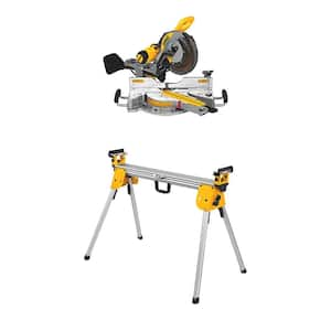 15 Amp Corded 12 in. Double Bevel Sliding Compound Miter Saw w/Blade Wrench, Material Clamp & Compact Miter Saw Stand