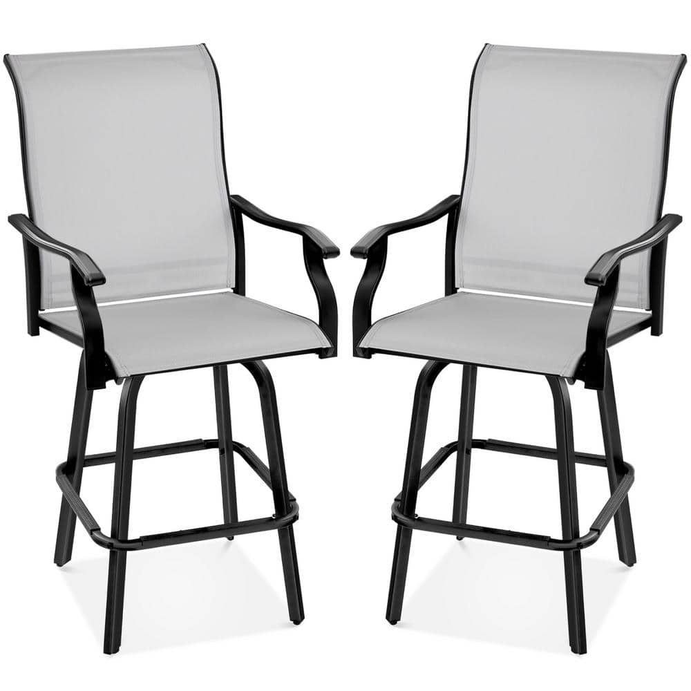 Best Choice Products Gray Metal Outdoor Swivel Patio Bar Stool Chairs