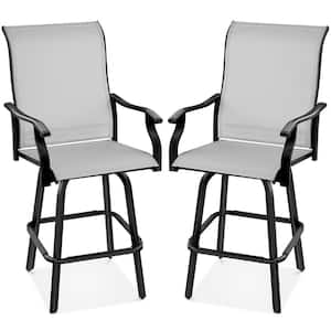 Gray Metal Outdoor Swivel Patio Bar Stool Chairs with 360-Degree Rotation, All-Weather Mesh (2-Pack)