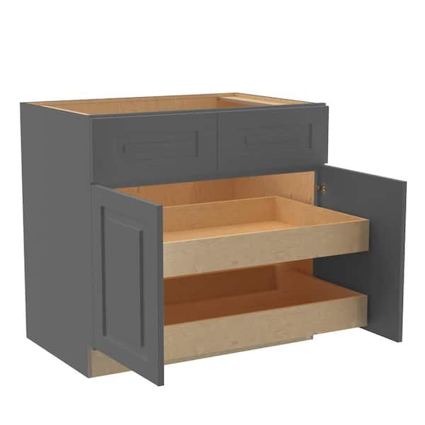 Home Decorators Collection Grayson 36 in. W x 24 in. D x 34.5 in. H Assembled Plywood Base Kitchen Cabinet in Deep Onyx with 2ROT Soft Close