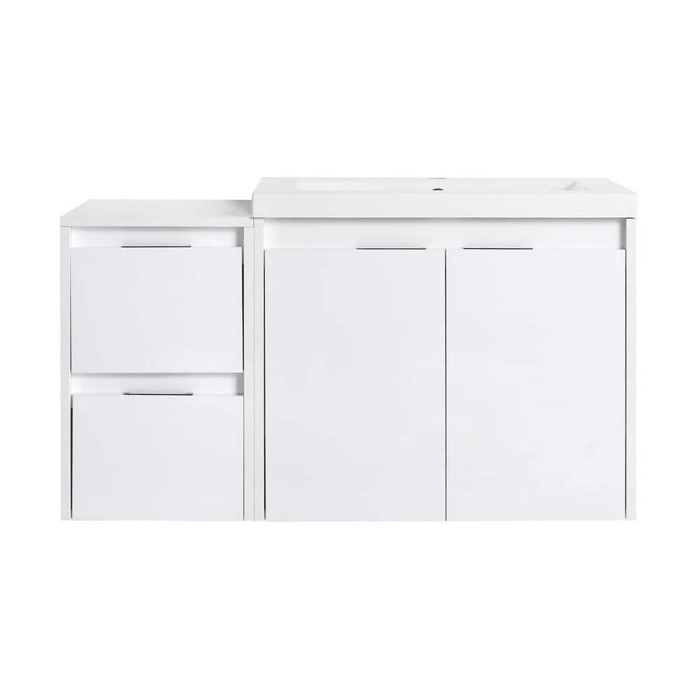 36 in. Wall-Mounted Glossy White Bath Vanity with White Cultured Marble Top and 1-Side Cabinet Unassembled