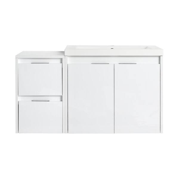 36 in. Wall-Mounted Glossy White Bath Vanity with White Cultured Marble Top and 1-Side Cabinet Unassembled