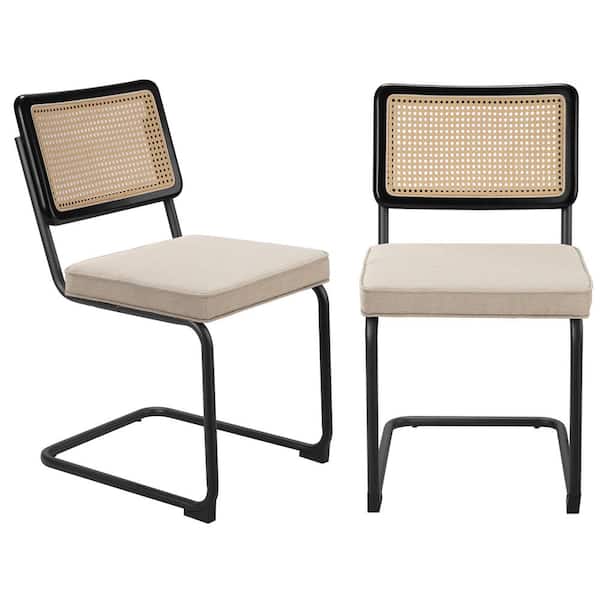 Zeus & Ruta 2-Piece Black Metal Outdoor Lounge Chairs with Beige Cushions for Deck, Balcony, Patio, Outside, Lawn and Garden