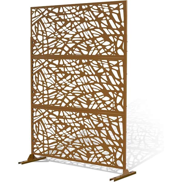 Tunearary 75 in. Brown Metal Garden Fence Patio Privacy Screen Free Standing for Garden Backyard Balcony