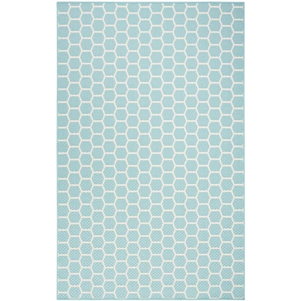 Nourison Reversible Indoor Outdoor Aqua 4 ft. x 6 ft. Honeycomb Contemporary Area Rug