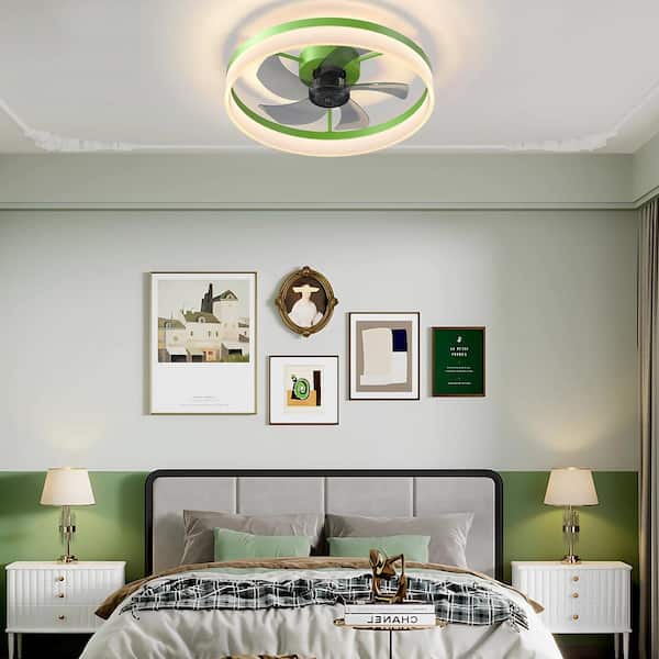 19.7 in. Embedded Installation of Thin Modern Indoor Green Ceiling Fans with Remote Control and Dimmable LED