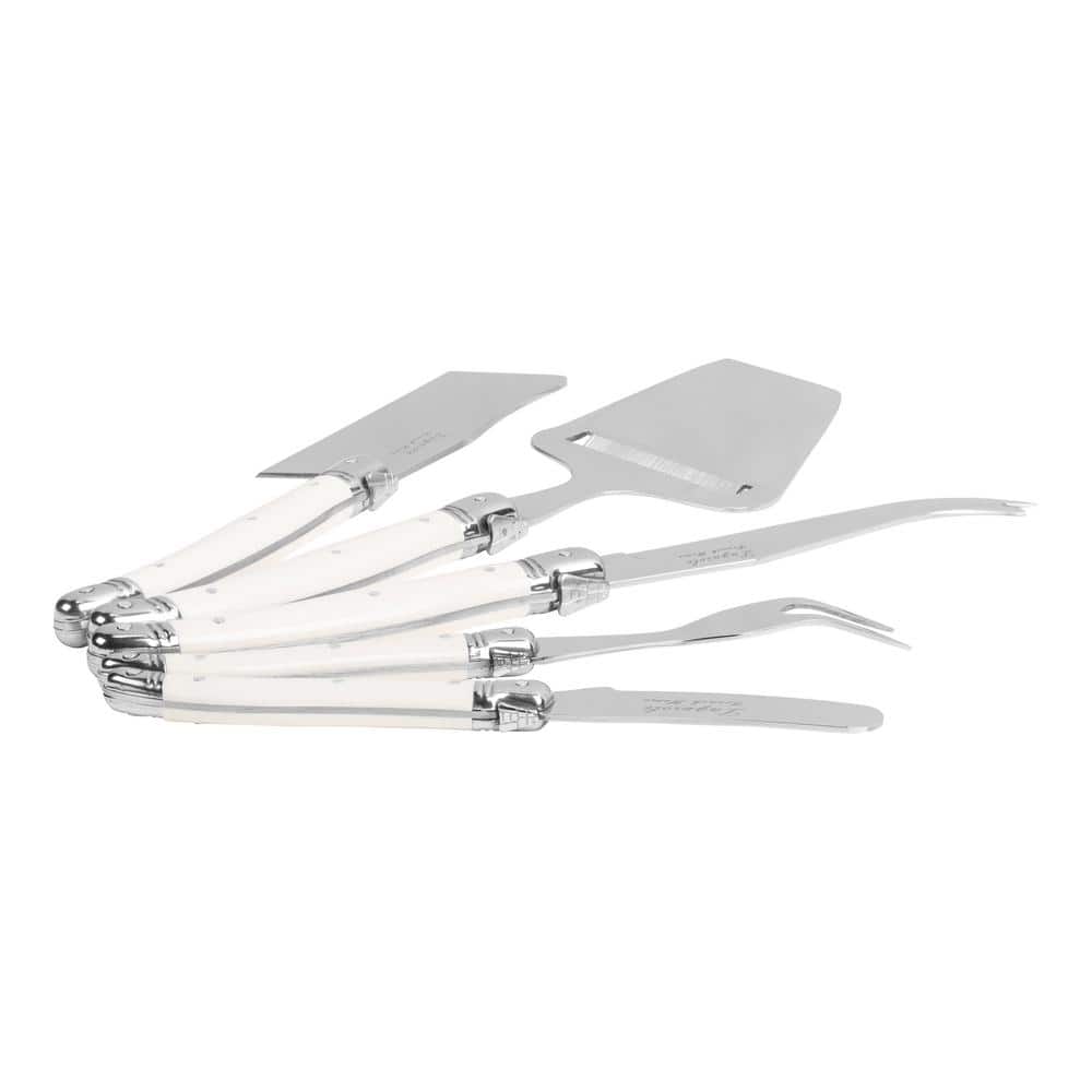 French Home 5-Piece Laguiole Cheese Knife, Fork, and Slicer Set with Faux Ivory Handles