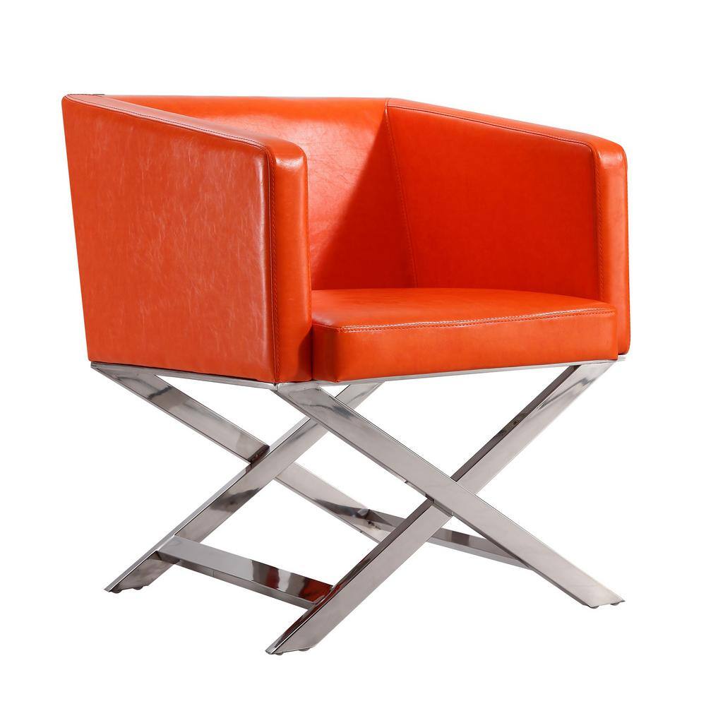 Hollywood Chrome Orange Faux Leather Director's Accent Chair