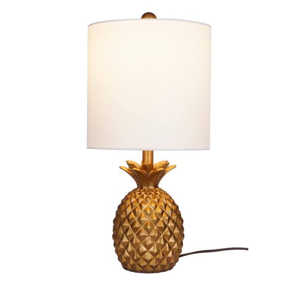 Hampton Bay Sutton 16.5 in. Gold Pineapple Table Lamp with White Fabric ...