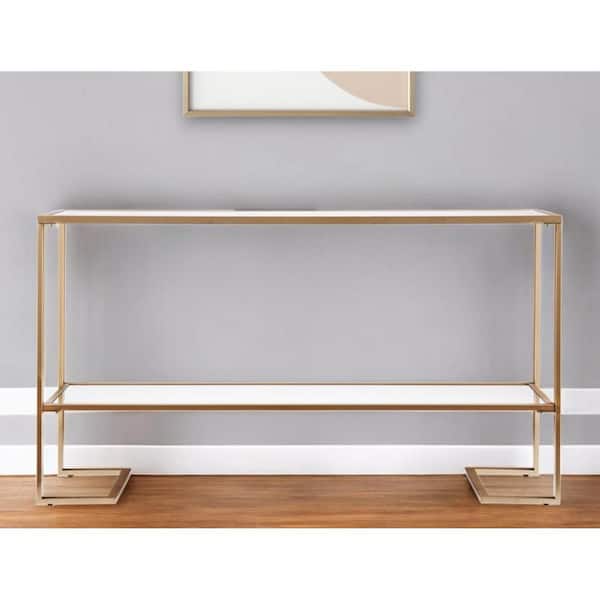 HomeRoots 61.25 in. Clear Rectangle Glass Console Table with Mirrored; Shelves