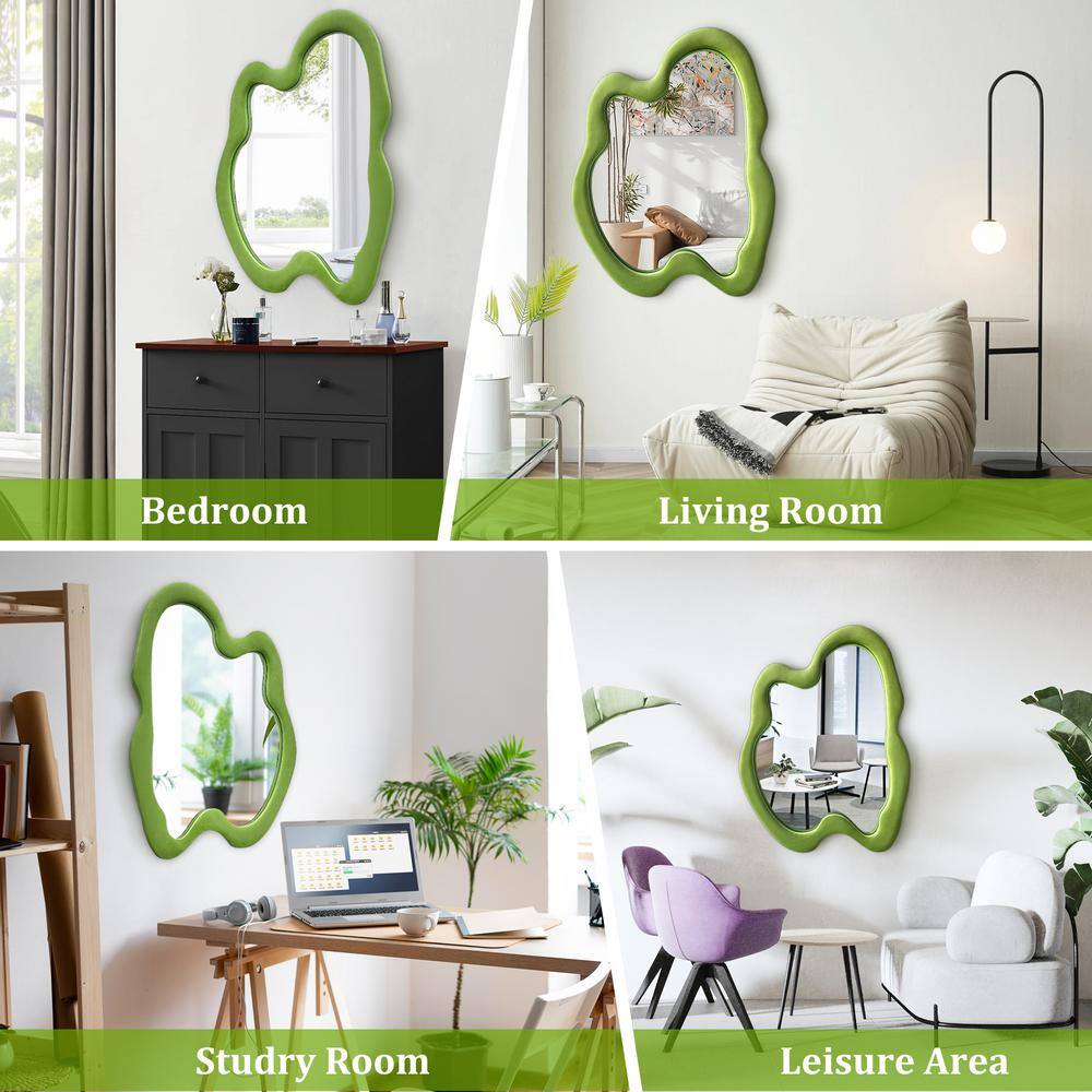 20" x 28" Green Flannel Wrapped Wood Framed Asymmetrical Decorative Mirror