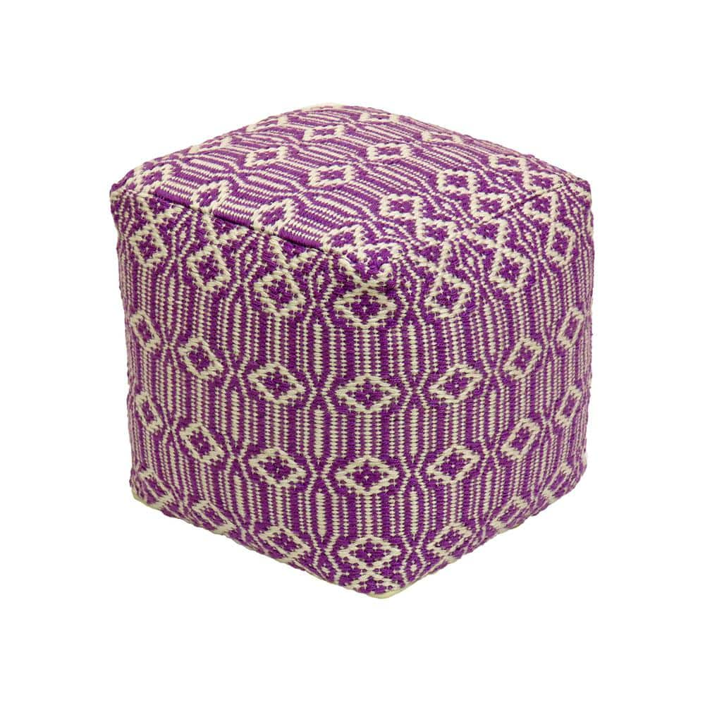 National Outdoor Living 16 in. Polyester Hand Woven Pouf Ottoman, Lavender