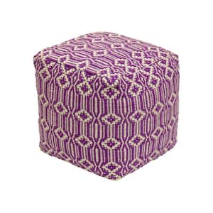 16 in. Polyester Hand Woven Pouf Ottoman, Lavender
