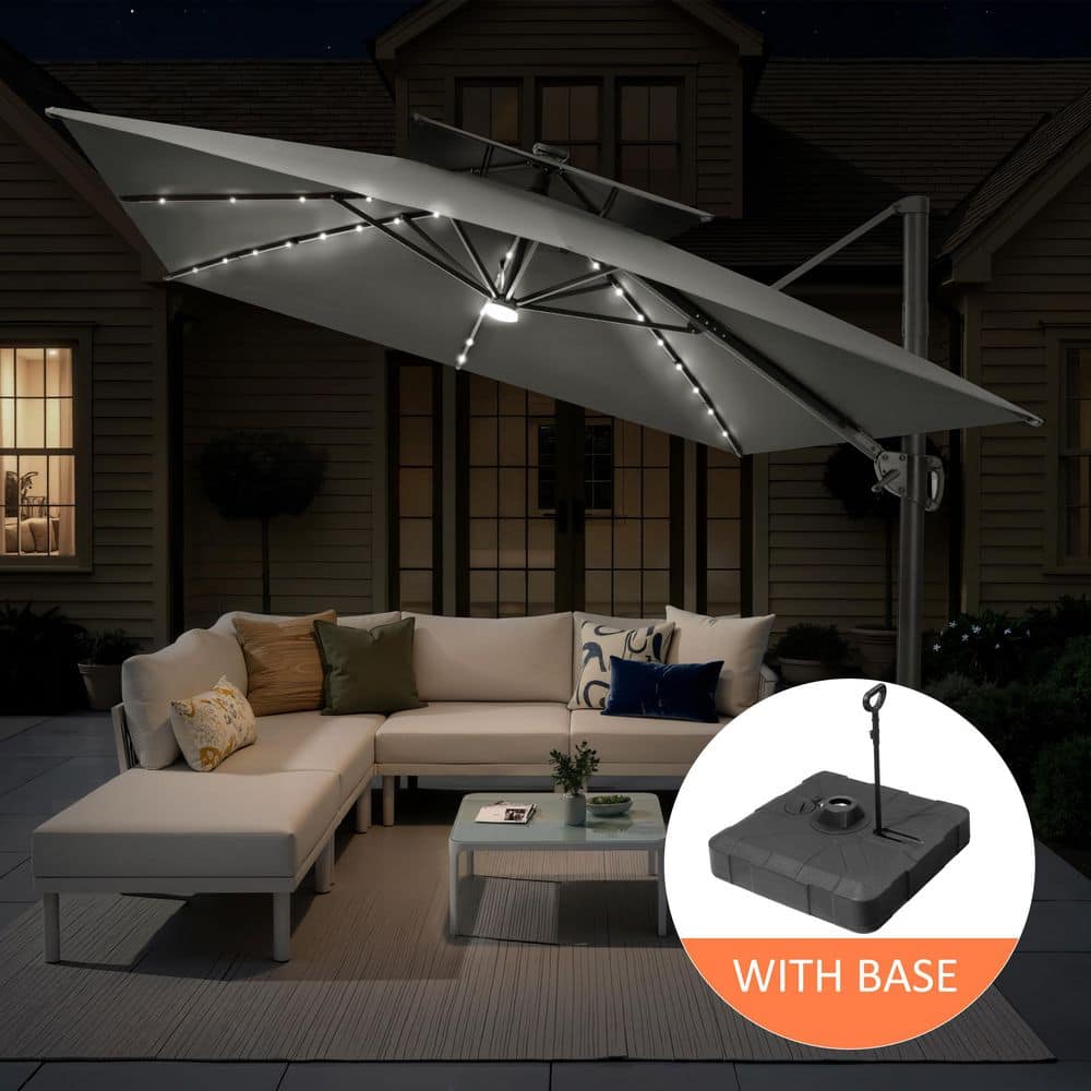 9 ft. x 12 ft. 2-Tier Solar LED Lights Swivel Tilt Outdoor Patio Umbrella in Gray, Heavy Duty Base with Handle Included price history on PriceWatchPro
