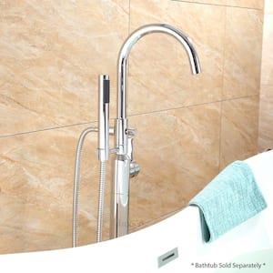 Modern Freestanding Single-Handle Floor-Mount Roman Tub Faucet Filler with Hand Shower in Chrome